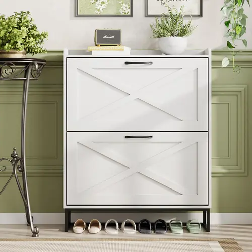 [tiktokshopbacktoschool] Vabches Freestanding Entryway Shoe Storage Cabinet with Flip Drawers, Metal Legs and Slim Shoe Organizer Racks,dorm essentials,home decor