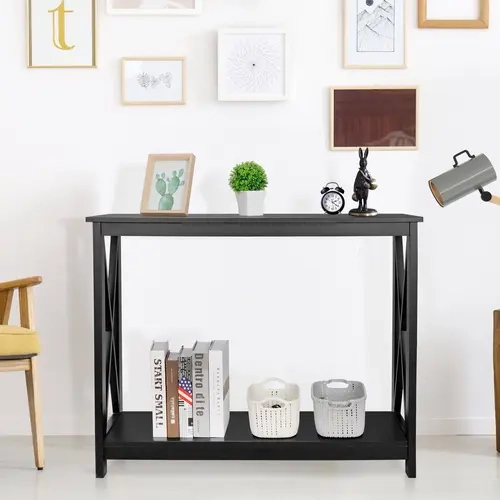 SuperDealUsa MDF & Metal Entryway Console Table - Modern Indoor Accent Table with Sturdy Cross Legs, 32" Rectangle Top, 39.37 x 11.81 x 31.61 in, 110lbs Capacity, Freestanding, Quick Setup, Assembly Required for Entryway Decor
