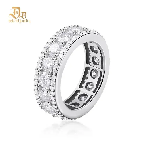 Delzzad 18K Gold-Plated Hip Hop Style Unisex Circle Ring VVS Synthetic Moissanite Ring Band S925/Copper Christmas Gift For Men Women