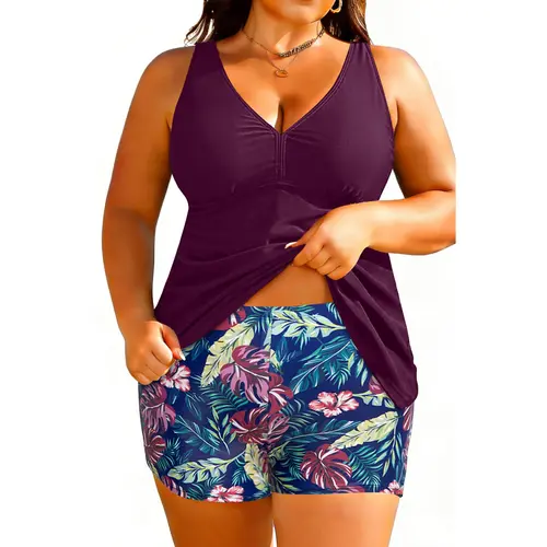 Aqua Eve Plus Size Swimsuits with Shorts Two Piece Tankini for Women Flowy Bathing Suits Athletic Swimwear