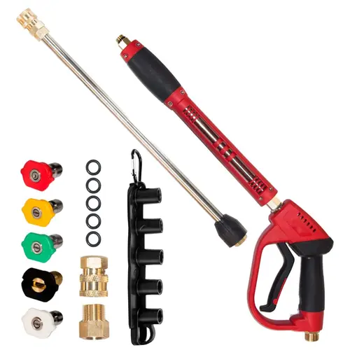 Hourleey High Pressure Washer Gun with Handle, 40-in M22 Female Fittings, 5 Nozzle Spray Options, 15-in Wand Extension, 5000 PSI Quick Connector Safety Trigger, Power Tools Compatible for Car Washing (Long Reach Design)