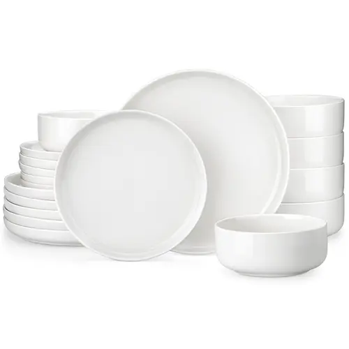 MALACASA LUNA Series Premium Porcelain Tableware Set, Modern Set of 18/24 for 6, Gourmet Serving Plates & Bowls for Dessert, Salad