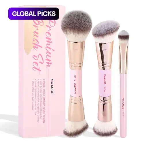 MAANGE Face Makeup Brush Set, Brush Combo, 3-Piece Makeup Brush Kit with Soft Bristles, Cosmetic Brush Set, Cosmetics Brushes Set, Beauty Brush Set, Makeup Tool Gift for Women & Girls #GLOBAL PICKS