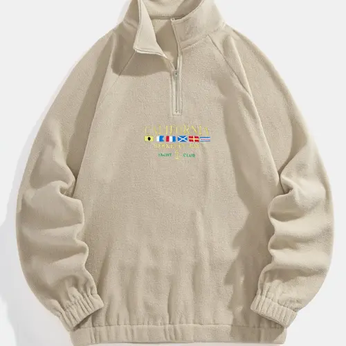 Men's Letter & Flag Embroidery Graphic Zip Up Sweatshirt, Casual Raglan Sleeve Long Sleeve Stand Collar Sweatshirt for Fall & Winter, Fashion Men's Clothes for Daily Wear