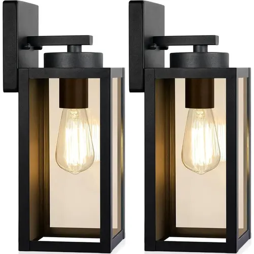 MATULSA Outdoor Wall Light Fixtures, Exterior Waterproof Lanterns, Porch Sconces Wall Mounted Lighting with E26 Sockets & Glass Shades, Modern Matte Black Wall Lamps for Patio Front Door Entryway, 2-Pack