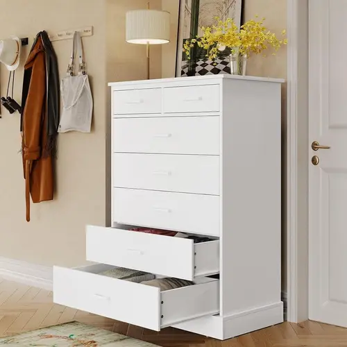 Sikaic White Dresser for Bedroom, Tall 7 Drawers Dresser with Sturdy Base, Wood Storage Tower Clothes Organizer, Large Storage Cabinet, Chest of 7 Drawers for Closet, Living Room, Hallway, Home Furniture Christmas Gifts [SohoChic]