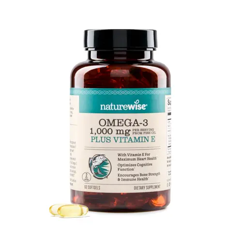 NatureWise Omega 3 Fish Oil Supplement + Vitamin E - 1000mg Omega-3 per Serving - 600 EPA & 400 DHA and Vitamin E - Sustainably Sourced Fish Oil - Lemon Flavor, GMO-Free - USA Manufactured