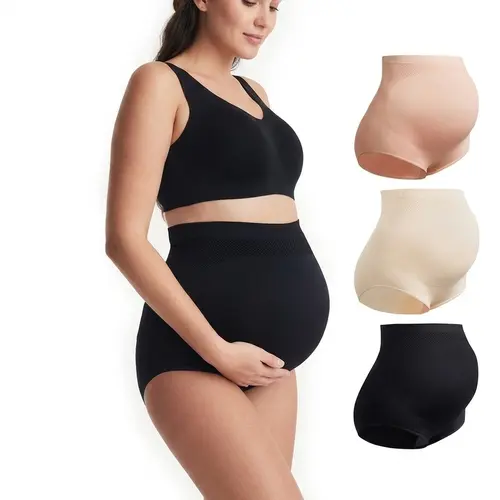 Momcozy Women's Maternity High Waist Underwear Pregnancy Seamless Soft Belly Support Panties Over Bump 3 Pack - 5 Pack