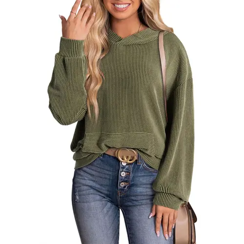 Dokotoo Hoodies for Women 2026 Casual Oversized Hoodie Long Sleeve Sweatshirt Solid Pullover Ribbed Knit Tops