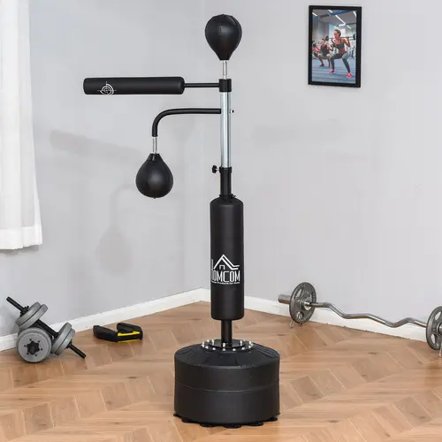 #tiktokshopbacktoschool Soozier 3-in-1 Boxing Bag Freestanding Punching Bag with 2 Speed Bag, 360° Relax Bar, Reflex Bag, Adjustable Height, Training Boxing Equipment, Heavy Punching Bag