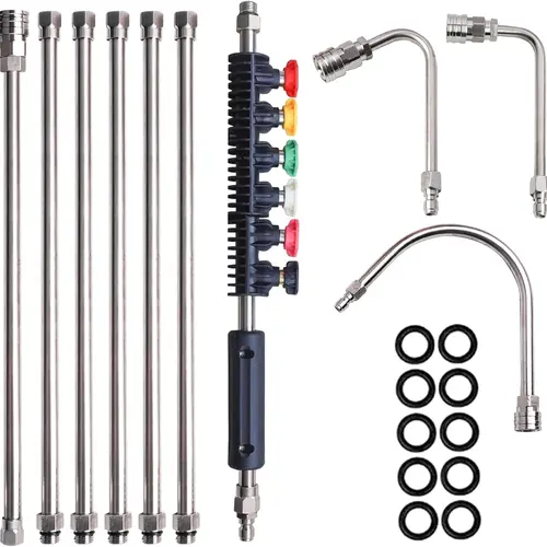 Pressure Washer Extension Wand, 10 Pack Power Washer Lance with 5 Atomization Nozzle Tips,1 Gutter Cleaner Attachment Curved Rod, 1/4" Quick Connect, 4000 PSI Brass Stainless Steel
