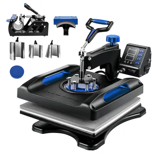 【toolupgrade】VEVOR Heat Press Machine 15 x 15 Inch 8 in 1 Heat Press 800W Sublimation Machine 360° Rotation Swing Away 8 in 1 Shirt Printing Machine Dual-Tube Heating for DIY T-Shirts Cap & Mugs Blue