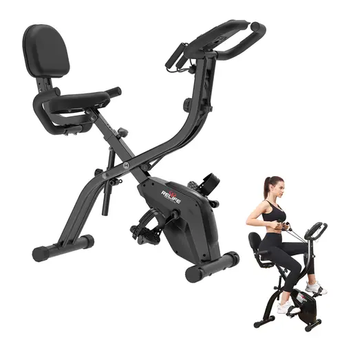 RELIFE REBUILD YOUR LIFE 3-in-1 Foldable Magnetic Folding Exercise Bike - Alloy Steel Upright & Recumbent Indoor Stationary Bike, Adjustable Fitness Tool with LCD Monitor, 440 lb Capacity Portable Gym Equipment for Cardio Workouts, Workout Equipment, Home