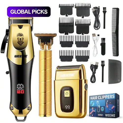 Cordless Hair Clipper and T-Blade Trimmer Set for Men, Professional Electric Cordless Rechargeable Trimmer Hair Trimmer Kit with LED Display #GLOBAL PICKS