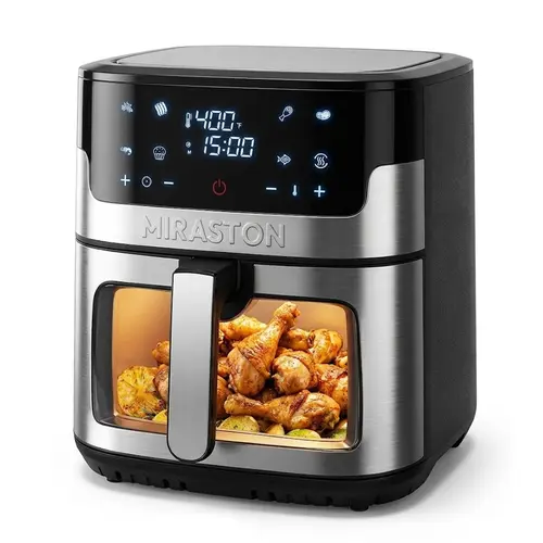 MIRASTON 8.5QT Large Capacity Digital Touchscreen Air Fryer, 8 Cooking Presets, Durable Stainless Steel, Visible Cooking Window, Nonstick Basket, 1500W