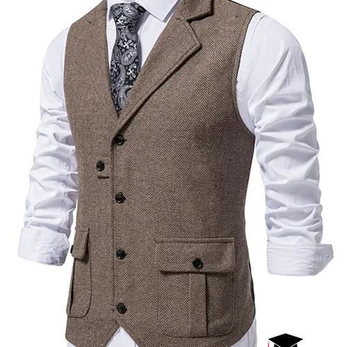 Men's Solid Button Front Pocket Suit Vest, Regular Fit Casual Formal Wear Essential Business Attire Fitted Lapel Sleeveless Suit Vest for Work Office Business, Men's Clothes for All Seasons