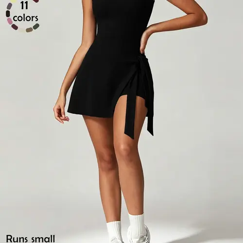 Women's Sporty Wrap Dress, Slim-Fitting Sleeveless Design, Quick-Dry Soft Fabric, Above-The-Knee Length, yoga & Golf dress