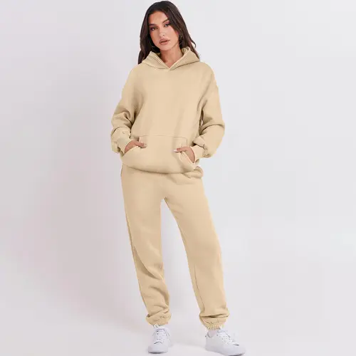 Womens 2 Piece Outfits Long Sleeve Hoodie Casual Oversized  Basic Cozy Jogger Sweatpants Y2K Comfortable Tracksuit Sweatsuit Set