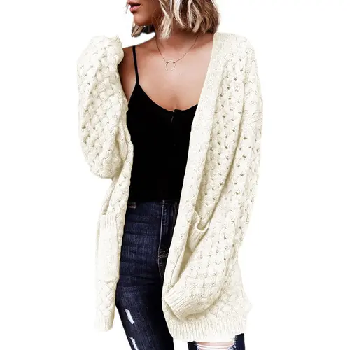 Dokotoo Women's 2026 Fashion Casual Open Front Long Sleeve Chunky Cable Knit Cardigans Sweaters Outerwear Coats with Pockets