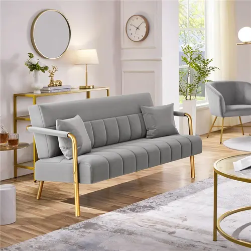 Yaheetech 56.5" W Modern Upholstered Loveseat - 2-Seater Luxurious Velvet Indoor Furniture Sofa, Living Room Couch with 2 Pillows, Mini Couch for Bedroom & Home Office, Loveseat Floor Sofa,dorm essentials,home decor