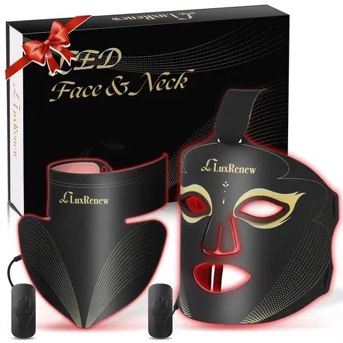 LuxRenew 2 IN 1 PJ Red Light Mask Set,Near-infrared Light 850nm and Red Light 630nm,5 Gears Adjustment,Led Mask Light Therapy for Face & Neck,Portable and Rechargeable at Home and Travel,back to school,back to school haul