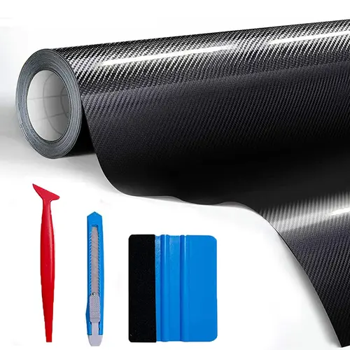 12" x 60" Gloss Black Carbon Fiber Car Wrap Vinyl Bubble Free Air Release Adhesive Car Wrap Film Roll DIY Decals with Cutter, Vinyl Squeegee,and Hand Tool ( 1 FT x 5 FT) - With Wrap Tools #fathersdaygift
