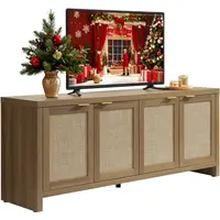 【SohoChic】SICOTAS TV Stand for Living Room Boho Entertainment Center for Bedroom with 4 Rattan Cabinets Farmhouse Television Stands with Storage Large Wood Media Console Table for TVs up to 45 50 55 60 65 Inch,dorm essentials,home decor