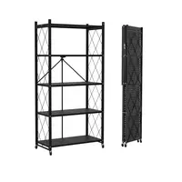 Lifetime Home Metal Foldable Storage Shelf Rack - Collapsible Shelving Display, Lightweight & Waterproof, Black, Space-Saving, Durable, Versatile for Kitchen & Pantry Use, Modern Shoe Organizer, 360-Degree Mobility, 90 lbs Capacity - Room, Foldable Cart,