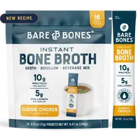 Bare Bones Instant Bone Broth | 10g Protein & 5g Collagen | Gut Health & Protein Boost | Keto, Paleo, Intermittent Fasting Friendly | 16 Stick Packs - Collagen