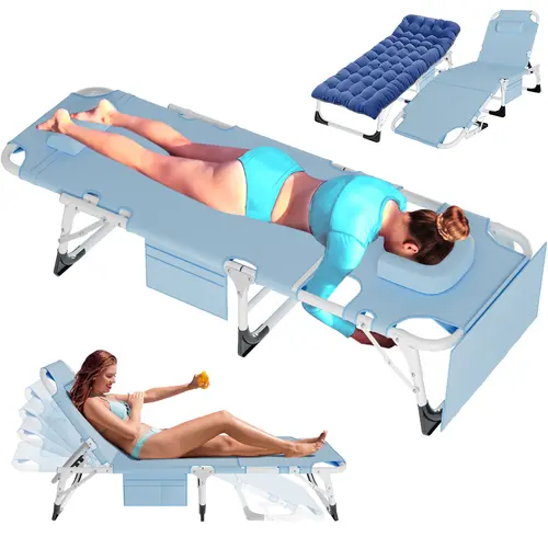 SLSY Oversized Face Down Tanning Chair with Face Arm Hole, Adjustable 5-Position Folding Lounge Chair with 2 Sided Cushion & Pillow, Folding Beach Chair, Folding Camping Cot Bed tiktokshopbacktoschool