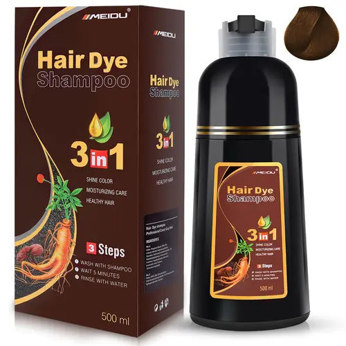 MEIDU 3-in-1 Semi Permanent Brown Hair Dye Shampoo - No Bleach Hair Color for Adults, Herbal Haircare with Ginseng Extract, Gray Coverage, Natural Coloring, Female