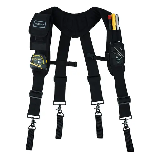 MELOTOUGH Magnetic Tool Belt Suspenders with Magnetic WristBand, Work Accessories, Heavy-Duty Leather Padded Suspenders with Trigger Hook for Construction Work Belt, Multi-Functional Tool Vest
