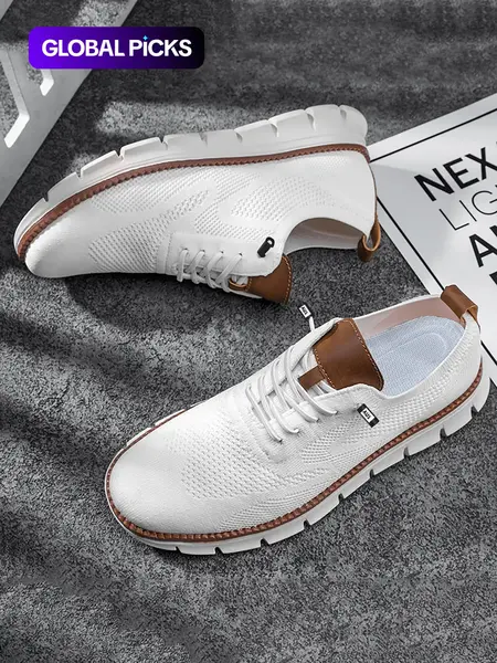 Men's Business Casual Lace Up Low Top Sneakers, Fall Style Breathable Comfortable Durable Knit Running Training Shoes for Men, All-match Round Toe Sneakers Athletic Shoes for Men, Knitted Running Shoes, Sports Shoes
