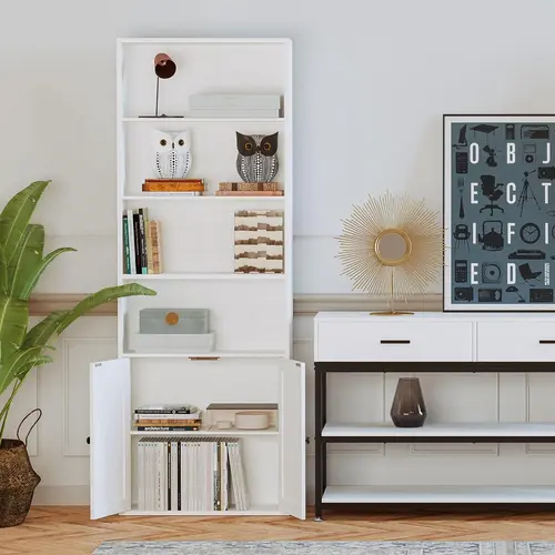 IRONCK 70" Industrial Stable Rectangle Tall Bookshelf - 6-Shelf with Doors, Floor-Standing Storage Rack Shelves for Home Office, Living Room, Bedroom, Wall Decor