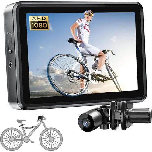 Bike camera, Handlebar Bicycle Rear View camera with 4.3'' HD Night Vision Function, 145° Wide Angle View, Adjustable Rotatable Bracket, Compatible with Bicycle, Mountain, Road Bike, Summervibes, fathers day gift ideas