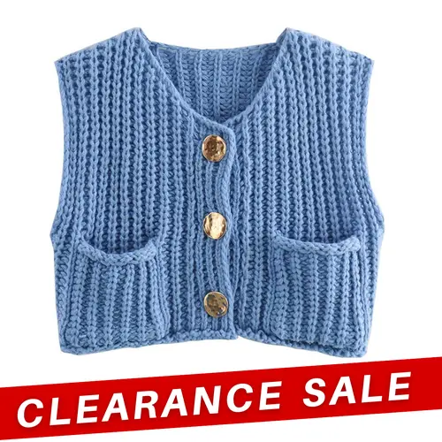 Molitree Womens Casual Chunky Knit Vest Gold Button Down Crop Crochet Sleeveless Sweater Vest