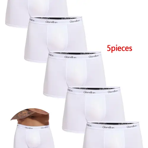 5pieces Pack Brand White Plain Casual Fitted Boxer Shorts Men Polyester Casual Style Underwear All Seasons Breathable Male Underpants for Men Homme Boxershorts Slips Stretchy Boxer Briefs Casual Comfy Underwear Hight Quality