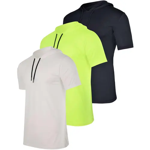 Real Essentials 3 Pack: Men's Dry Fit Short Sleeve Active Athletic Hoodie Pullover Sweatshirt (Available in Big & Tall)