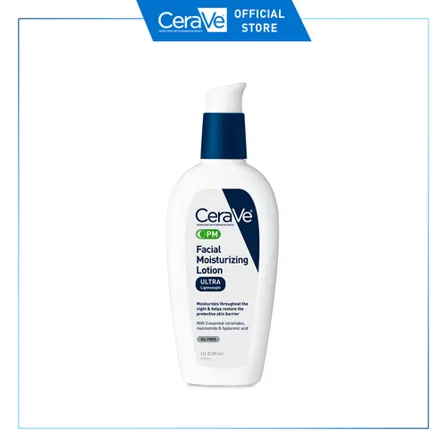 CeraVe PM Facial Moisturizing Lotion - Ultra-Thick Formula with Hyaluronic Acid for Gentle Hydration and Restoring Skin Tone