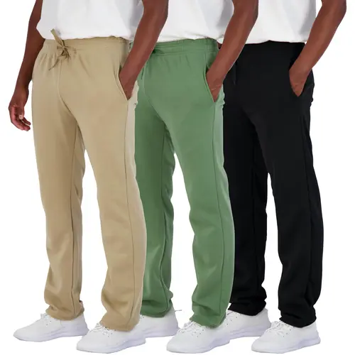 Real Essentials 3 Pack: Men's Tech Fleece Athletic Casual Open Bottom Sweatpants with Pockets (Available In Big & Tall)