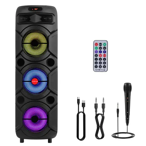 Portable High Power PA Speaker 3 * 8inch Subwoofer Heavy Bass Stereo Wireless Karaoke Speaker Bluetooth TWS Rechargeable FM Radio  Remote Control  Microphone   LED Lighting,back to school,back to school haul