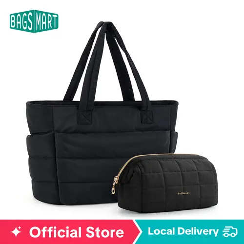 【Limited-Time Sale】BAGSMART Lightweight Puffy Tote Bag with Compartments for Women, Quilted Shoulder Bag Handbag for Travel and Work Handbag for Travel and Work tiktokshopsummersale