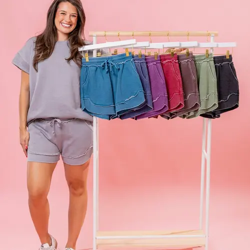 Lived In Curved Hem Drawstring Shorts by DD Design | S -3XL