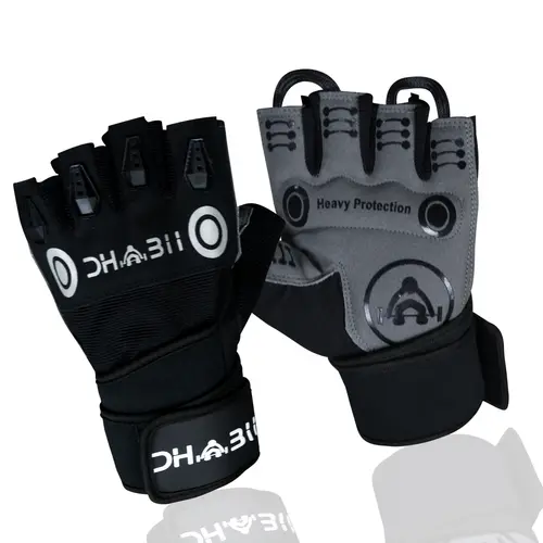 Dhabii Weight Lifting Gloves with Wrist Wraps, Premium Quality Amara Leather, Foam Padding,Cushioned Palm Grip Gym Gloves with Easy Pull Off Tabs, Gripper Sports Gloves, Bodybuilding Sports Gloves Fitness Exercise Accessories, Workout Accessories
