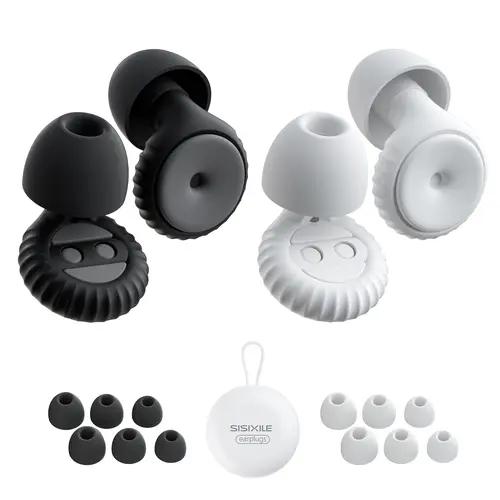 SISIXILE Noise-Canceling Earplugs, Ultra-Comfortable Reusable and Washable Noise-Reducing Earplugs for Sleep and Noise Sensitivity, Made with Soft and Safe Silicone, 35 dB Noise Reduction, Includes 8 Pairs of Ear Tips (XS/S/M/L Sizes), Clean