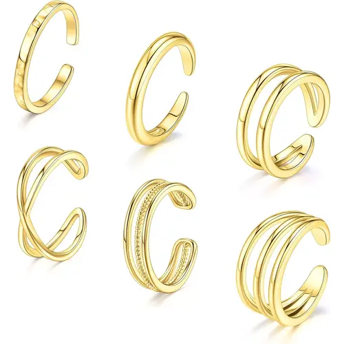 Toe Rings for Women Gold Silver Non Tarnish Adjustable Simple Open Band Summer Beach Foot Jewelry Fashion Smart Ring Set of 6pcs High Quality Copper with Gold Plated Shine, Trendy Jewelry, Non Tarnish Jewelry