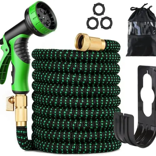【SummerVibes】100FT Expandable Garden Hose, 4X Stronger Heavy Duty Water Hose with Brass Connectors, Flexible No-Kink Lightweight Stretch Hose for Gardening, Lawn, Car Wash & Outdoor Use