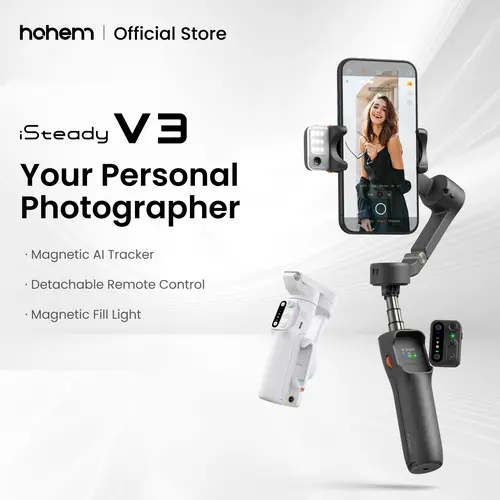 【DealsForYouDays】Hohem iSteady V3 3-Axis Smartphone Gimbal Stabilizer with Magnetic AI Tracker, Built-in Extendable Selfie Stick & Tripod, Detachable Remote Controller, Wheel, Storage, Recording for Travel, Vlog