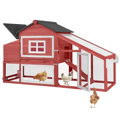 Aivituvin-AIR23 Wooden Enclosed Outdoor Poultry Hutch - Tractor-Style Chicken Coop with 2 Quality Wheels, Egg Nesting Box, UV Panels, Round-Edge Perch, Deep Pull-Out Tray, Pre-Drilled Holes for Simple Assembly, for 2-3 Chickens 【DealsForYouDays】