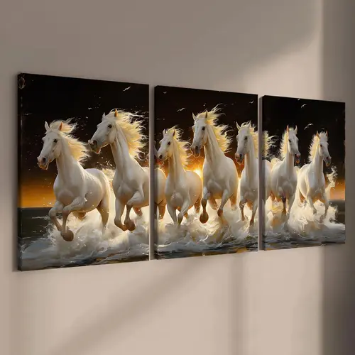 Wooden Framed Horse Canvas Pattern Painting, 3 Counts/set Modern Art Design Animal Pattern Wall Art, Wall Decoration for Home Living Room Bedroom Office